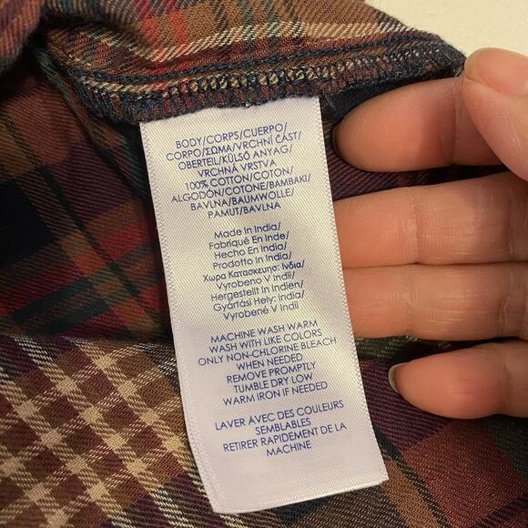 Chaps Women's Blouse Cotton 3X Multicolor Plaid Balloon Sleeve Holiday Western - Picture 5 of 9